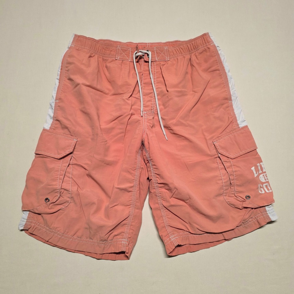 Life is Good Men Cargo Shorts Size Medium Faded Orange Mesh Lined